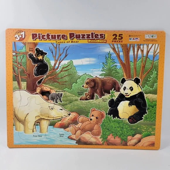 VTG Puzzle Patch Picture Frame Tray Puzzles Construction Sports‎ Bears Lot 90s - Picture 5 of 6